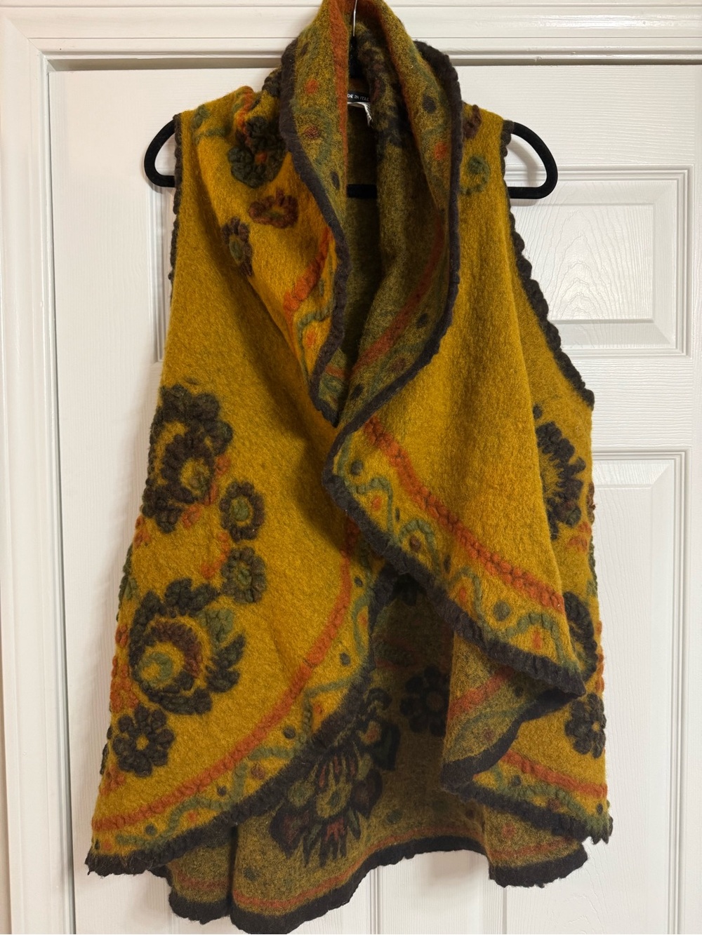 Mustard Floral Draped Wool Vest - Women's Layered Open Front